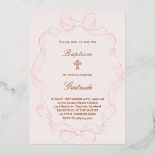 Rahmen mit rosa Schleife zur Taufeinladung Folieneinladung