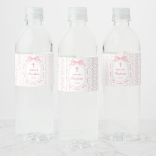 Rahmen mit rosa Schleifenband Florale Taufe Wasserflaschenetikett