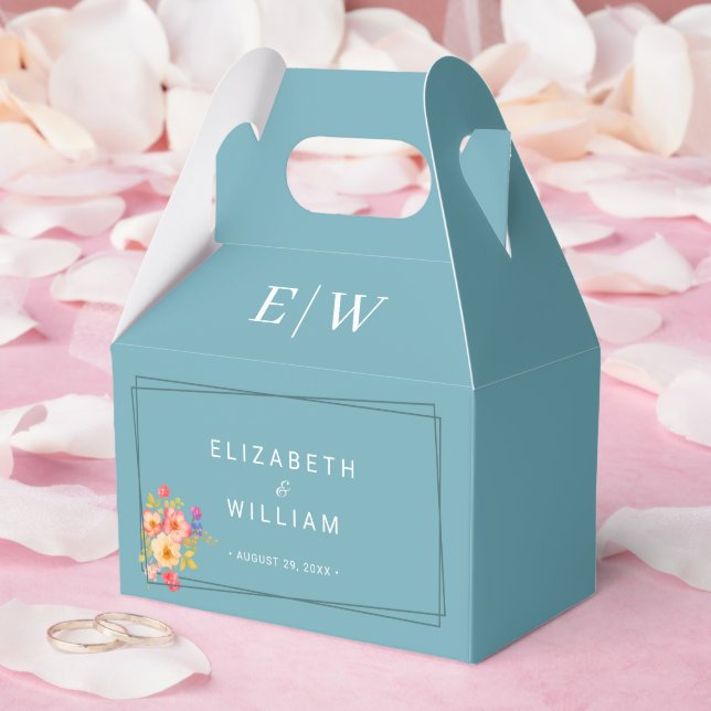 Rahmen mit Rose, Hochzeitstil auf Retroblau Geschenkschachtel (Hochzeit)