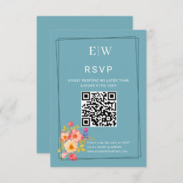 Rahmen mit Rose, Hochzeitstil auf Retroblau RSVP Karte