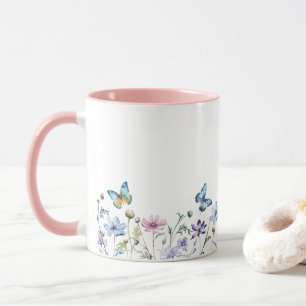 Rahmen mit Wildblumen und Schmetterlingen Tasse
