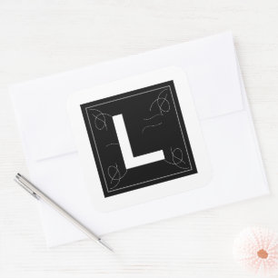 Rahmen und blühendes Monogramm Buchstabe L auf Wei Quadratischer Aufkleber