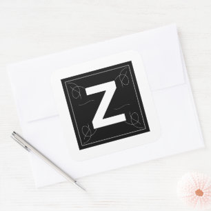 Rahmen und blühendes Monogramm Buchstabe Z auf Wei Quadratischer Aufkleber