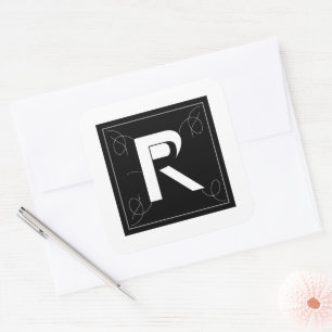 Rahmen und Flourish Monogramm Buchstabe R auf Weiß Quadratischer Aufkleber