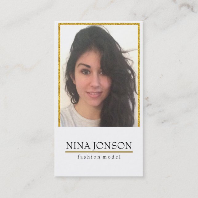 Rahmen und Foto aus Gold Glitzer Visitenkarte (Vorderseite)