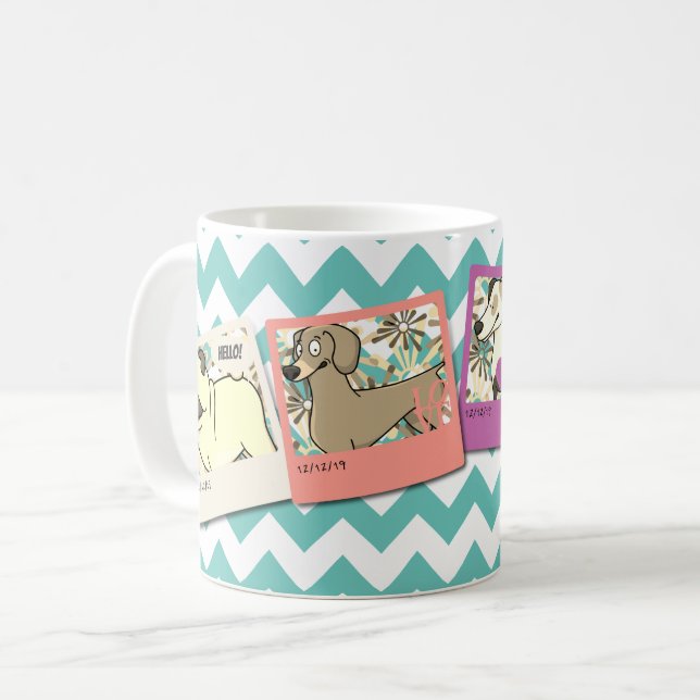 Rahmencollage mit 4 Fotos mit Grenzen u. Zickzack Kaffeetasse (Vorderseite Links)