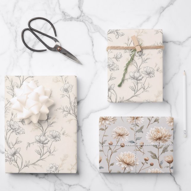 Rahmschic Hochzeit mit Blumen Geschenkpapier Set (Vorderseite)