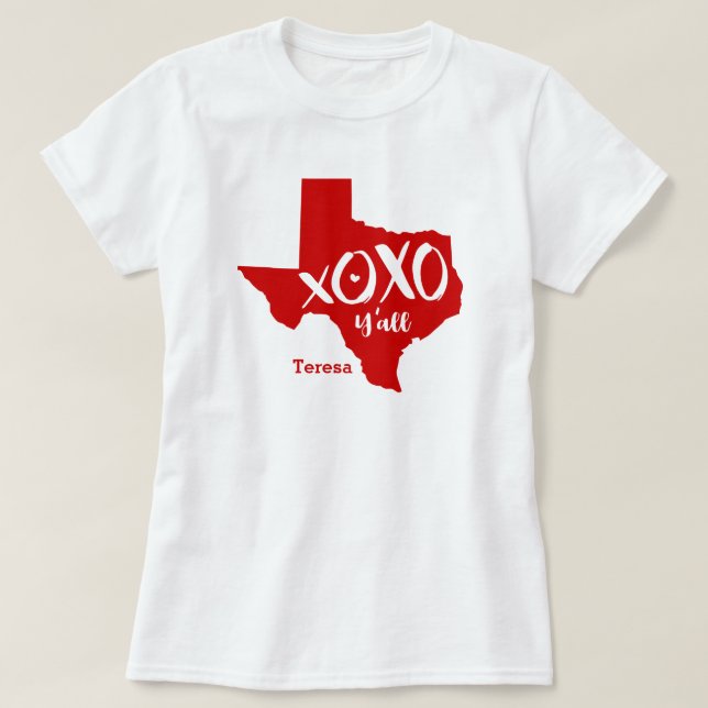 Raider Red XOXO, Y'all - Texas Staat Shape T-Shirt (Design vorne)