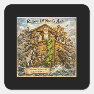 Raiders of Noah’s Ark Cartoon von Rick London Quadratischer Aufkleber