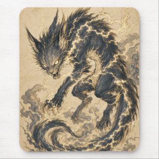 Raiju Gold Schwanz Japanische Yokai Kunst Mauspad