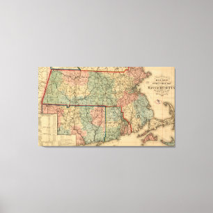 Rail Road & Township Karte von Massachusetts, 1879 Leinwanddruck