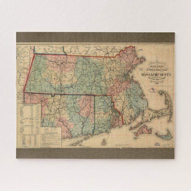 Rail Road & Township Karte von Massachusetts, 1879 Puzzle (Horizontal)