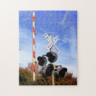 Railroad Crossing With Beautiful Blue Skies Puzzle