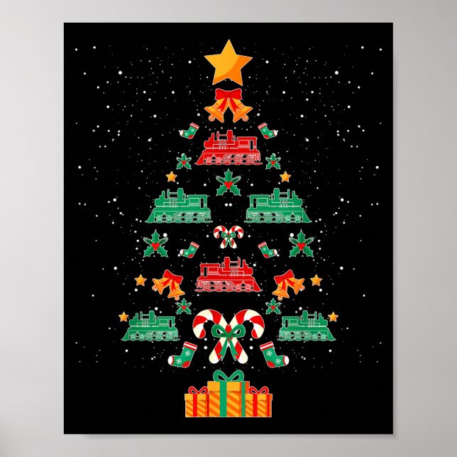 Railroad Train Locomotive Old Train Christmas Tree Poster (Vorne)