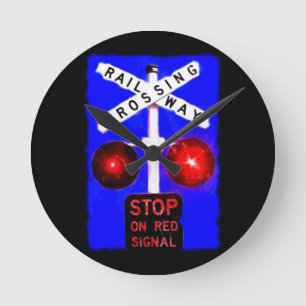Railway Crossing Clock Runde Wanduhr