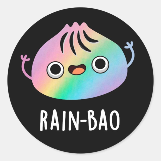 Rain-bao Funny Rainbow Dimsum Bao Pun Dark BG Runder Aufkleber (Vorderseite)