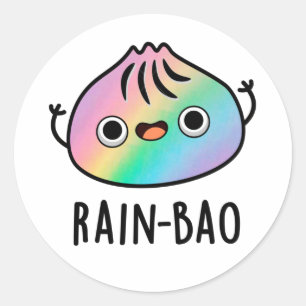 Rain-bao Funny Rainbow Dimsum Bao Pun Runder Aufkleber