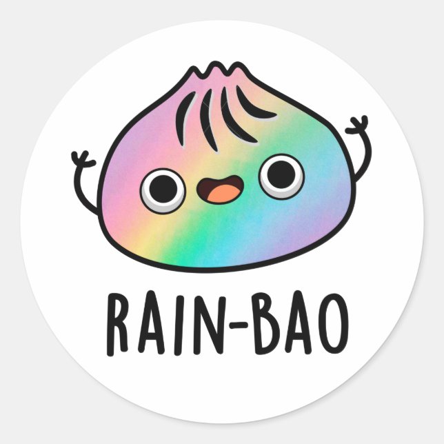 Rain-bao Funny Rainbow Dimsum Bao Pun Runder Aufkleber (Vorderseite)