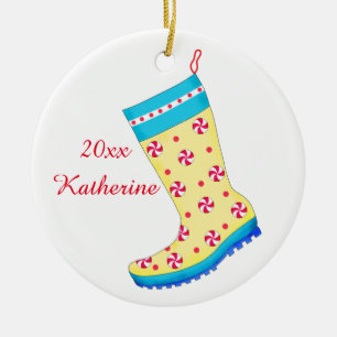 Rain Boot Shoe Lover Weihnachts Strumpf Name Keramik Ornament