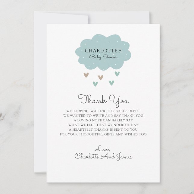 Rain Cloud Blue Baby Dusche Danke (Vorderseite)