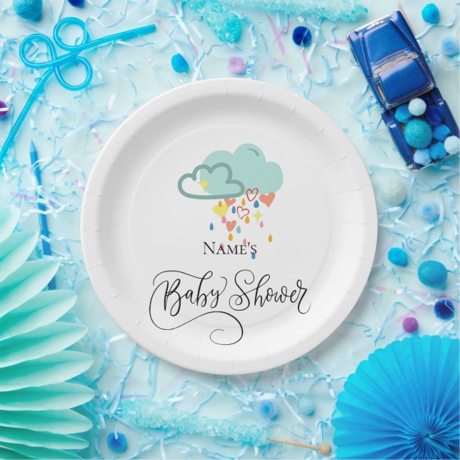 Rain Cloud Boy Baby Showdusche Teller (Party)