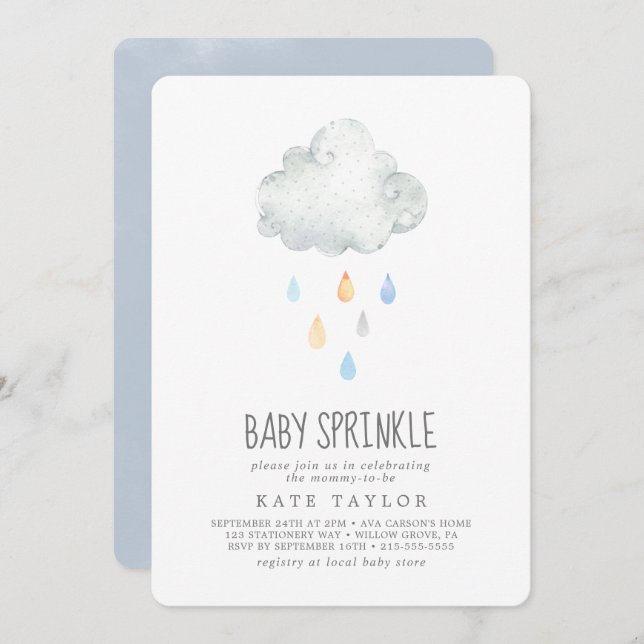 Rain Cloud Boy Baby Sprinkle Einladung (Vorne/Hinten)