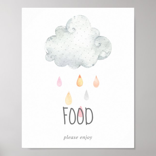 Rain Cloud Girl Baby Dusche Esstisch Schild (Vorne)