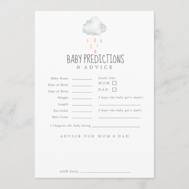 Rain Cloud Girl Baby Predictions & Advice Card Hinweiskarte (Vorderseite)