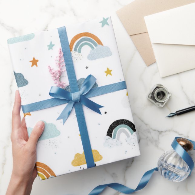 Rain Clouds and Rainbows Baby Shower Geschenkpapier (Schenken)