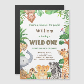 Rain Forest Animals Wild einen ersten Geburtstag Magneteinladung