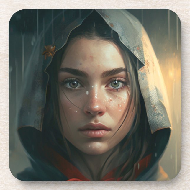 Rain hood girl getränkeuntersetzer (Vorderseite)