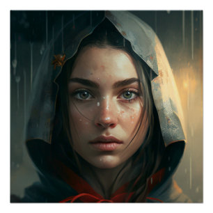 Rain hood girl poster