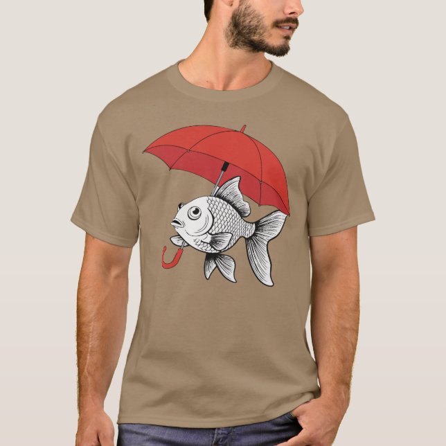 Rain or Shine – Fish with Umbrella Funny T-Shirt (Vorderseite)