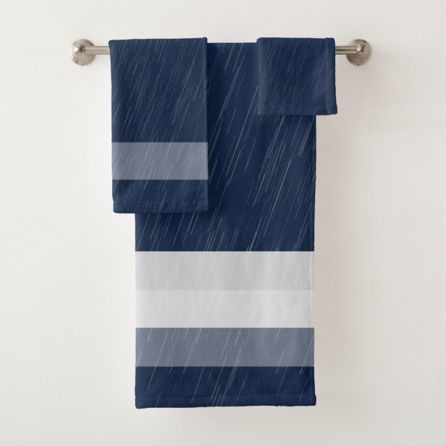 Rain White Navy Blue Muster Badhandtuch Set (Insitu)