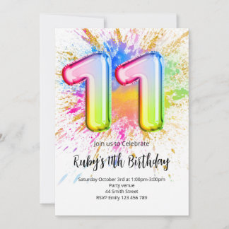 Rainbow 11th Birthday Invitation Einladung