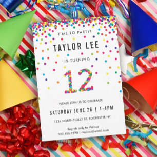 Rainbow 12 Year Old Birthday Party, 12. Geburtstag Einladung