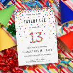 Rainbow 13 Year Old Birthday Party, 13th Birthday Einladung<br><div class="desc">Rainbow 13-year-old birthday / 13th birthday party invitations! Featuring your 13 year old boy or girl's party details and a "13" in confetti,  with fun rainbow colored confetti circles sprinkling from the top of these cute invites</div>