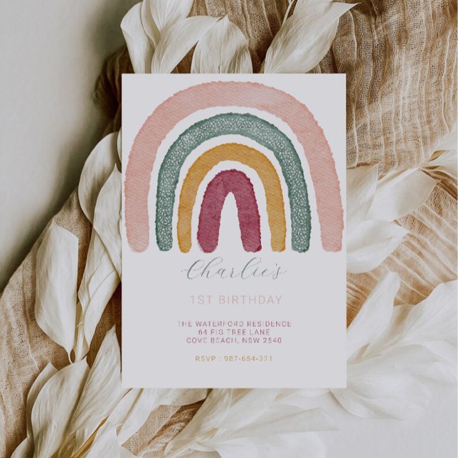 Rainbow 1. Geburtstag, Einladung (Rainbow 1st Birthday, Invitation)