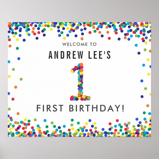 Rainbow 1 Year Old Birday Party Willkommen Poster (Vorne)