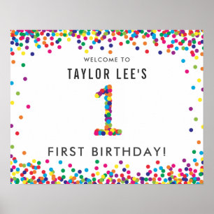 Rainbow 1 Year Old Birday Party Willkommen Poster