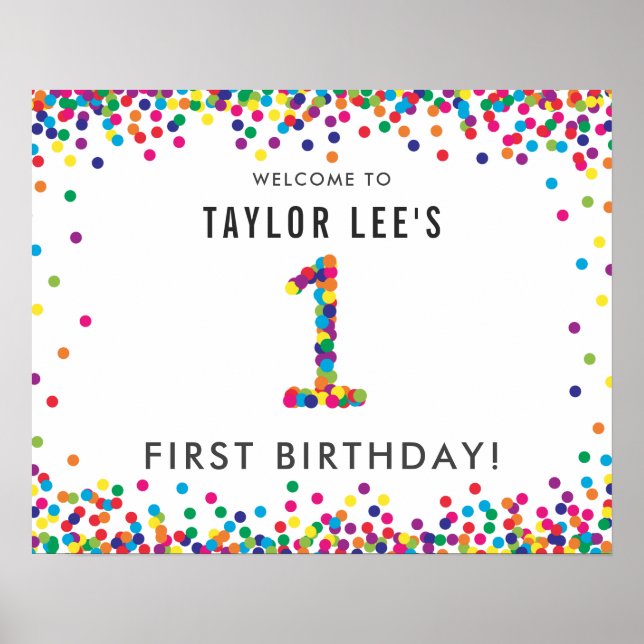 Rainbow 1 Year Old Birday Party Willkommen Poster (Vorne)