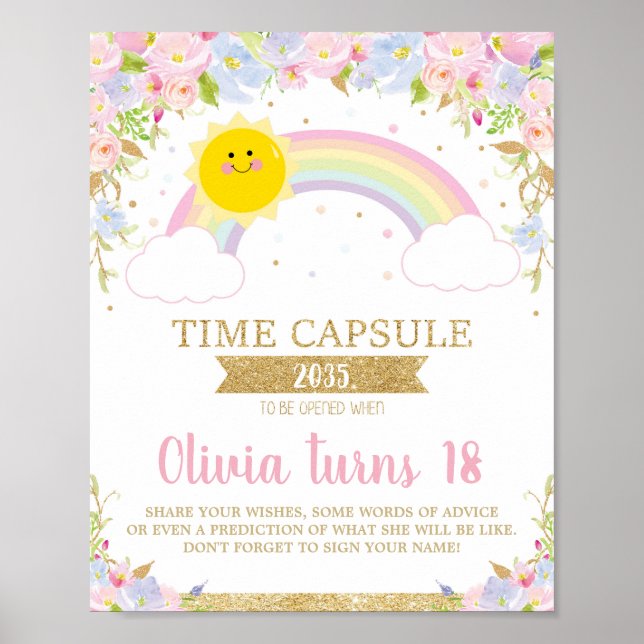 Rainbow 1st Birthday Time Capsule Game Activity Poster (Vorne)
