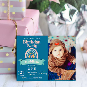 Rainbow 1st Kids Milestone Geburtstagsparty Einlad Postkarte