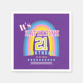 Rainbow 21st Birthday Purple Serviette