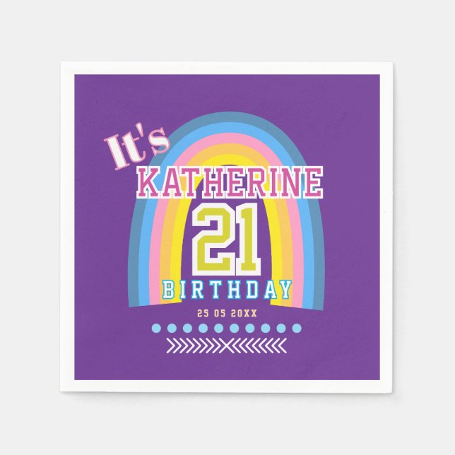 Rainbow 21st Birthday Purple Serviette (Vorderseite)