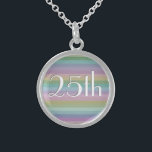 Rainbow 25. Hochzeitstag Sterling Silberkette<br><div class="desc">Ein schick und modern gestreiftes Regenbogenmuster,  mit den Zahlen für ein 25. Hochzeitstag,  in weißem Text mit einem grauen Schlagschatten.</div>