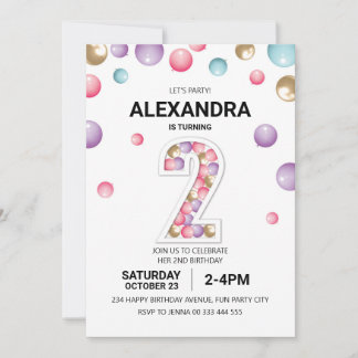 Rainbow 2nd Birthday Party, Pink Balloon Girl Einladung