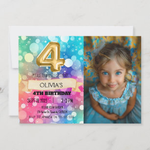 Rainbow 4 Year Old 4th Birthday Foto Girls Vier Einladung