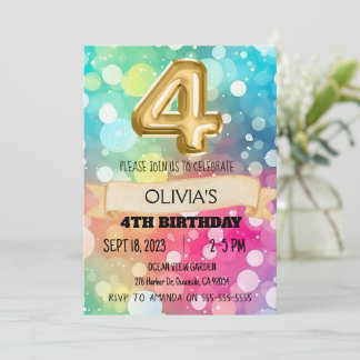 Rainbow 4 Year Old 4th Birthday Party Girls Vier Einladung