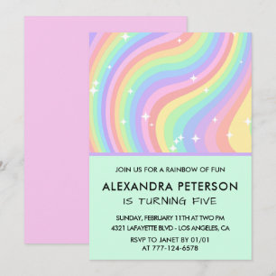 Rainbow 5. Geburtstag Einladungen Pastel